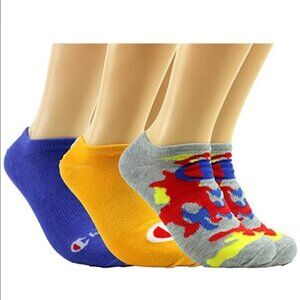 Champion Men's Multi Logo Super No Show Socks 3-Pack Shoe Size 6-12  Multi Color
